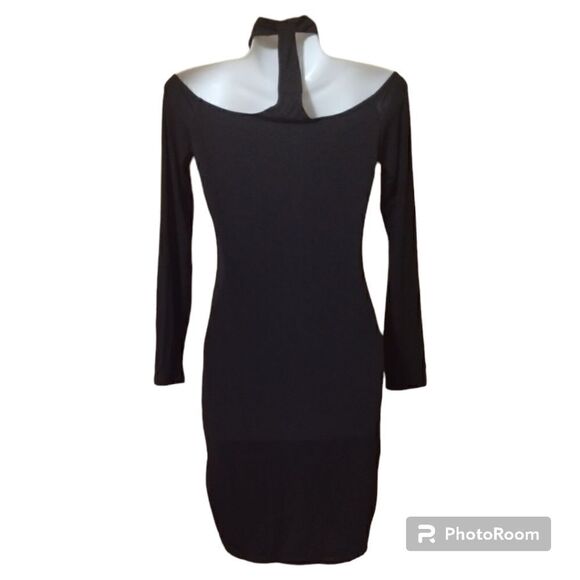 NWT S2J Black Off Shoulder Choker Dress L/S Sz S Bodycon Stretchy - Picture 3 of 7